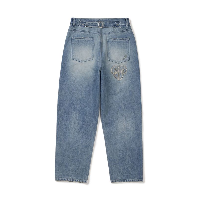 Fray patch denim Pants / Light blue