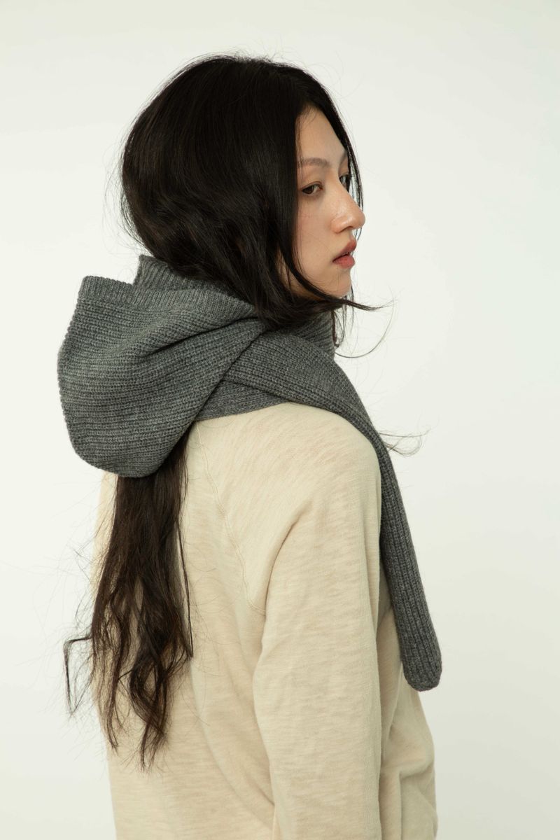 Yak Wool Ribbed Hooded Scarf