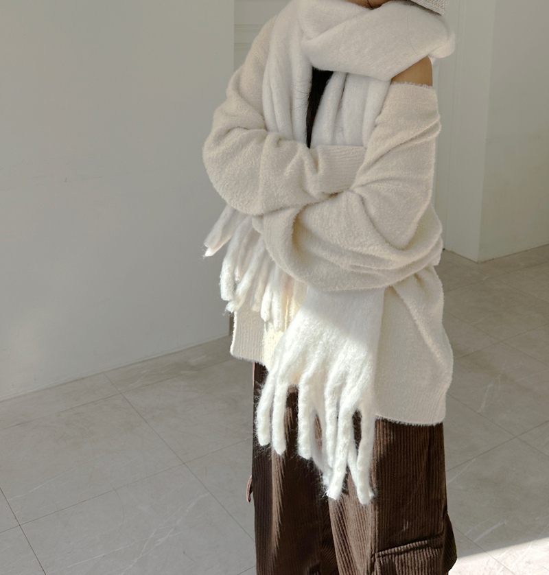 FLUFFY🐑 REGGAE ANGORA-FUR BIG-SIZE OVERSIZED HEATTECH SCARF - 2 COLOR