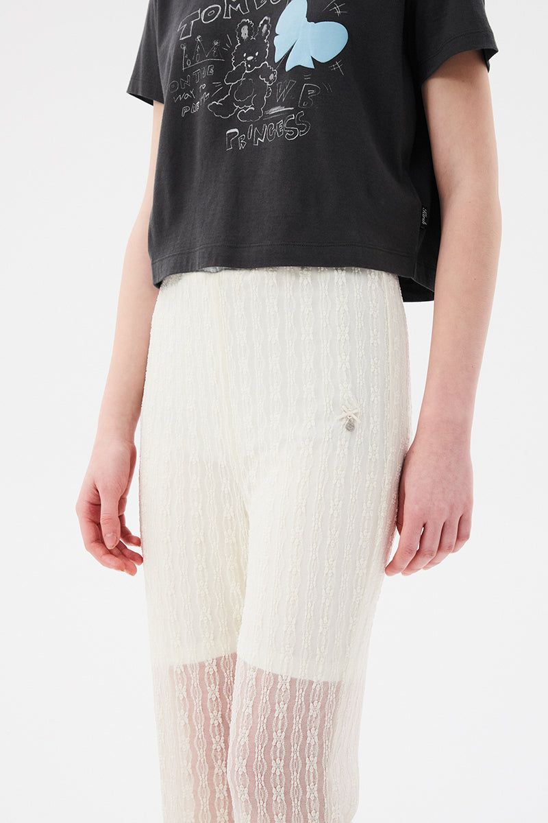 CHERRY LACE BOOTCUT PANTS [IVORY]