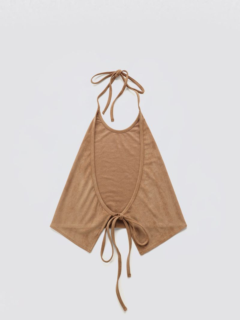 Halter-Tie Suede Apron_Brown