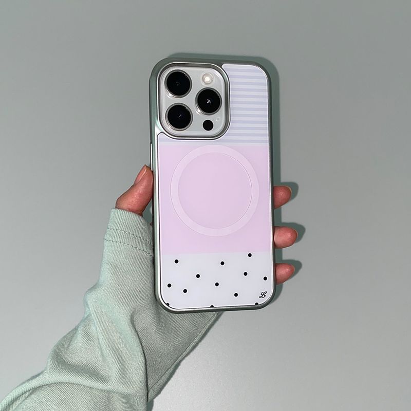 [MADE] DOTTY STRIPE PHONE CASE PINK (epoxy silver bumper)