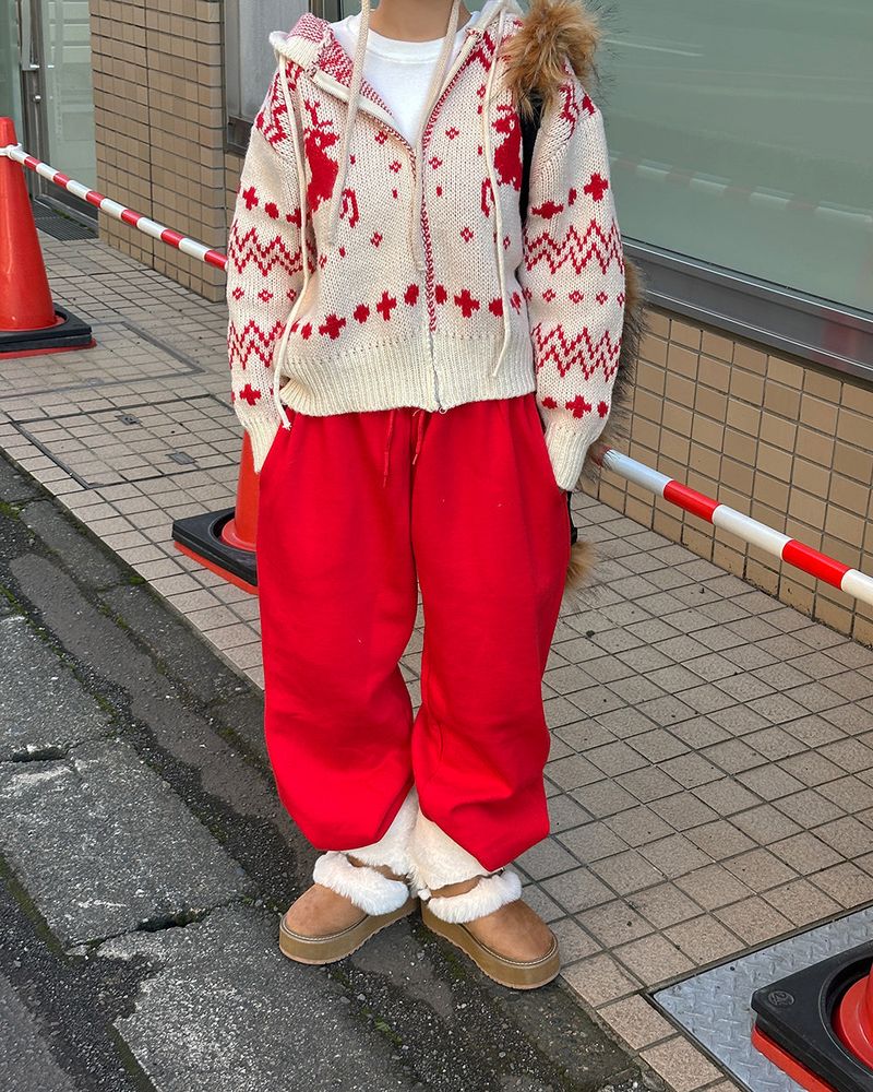 Rudolph nose-drawn snowflake knit zip-up jacket