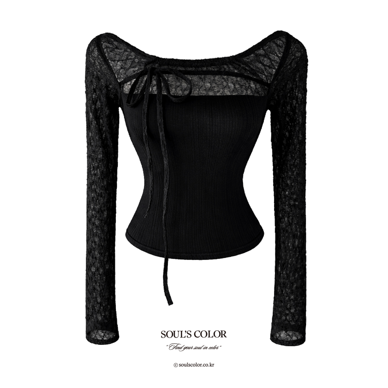 Lace square neck ribbon top (2color)
