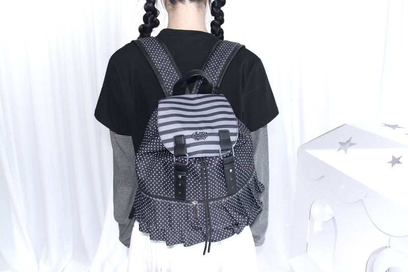Dot Frill Backpack Kitchen Stripe Daily Bobusang Bag