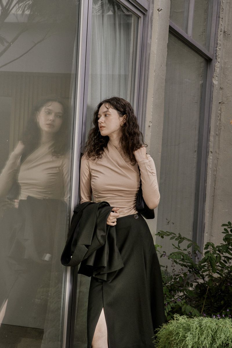 WOOL TWILL SETUP SKIRT_DEEP KAHKI