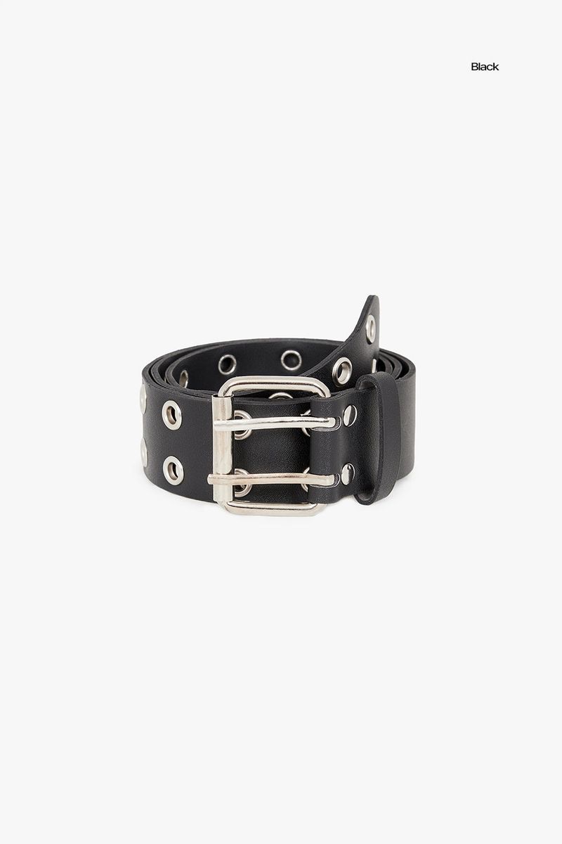 Double line hole eyelet leather belt