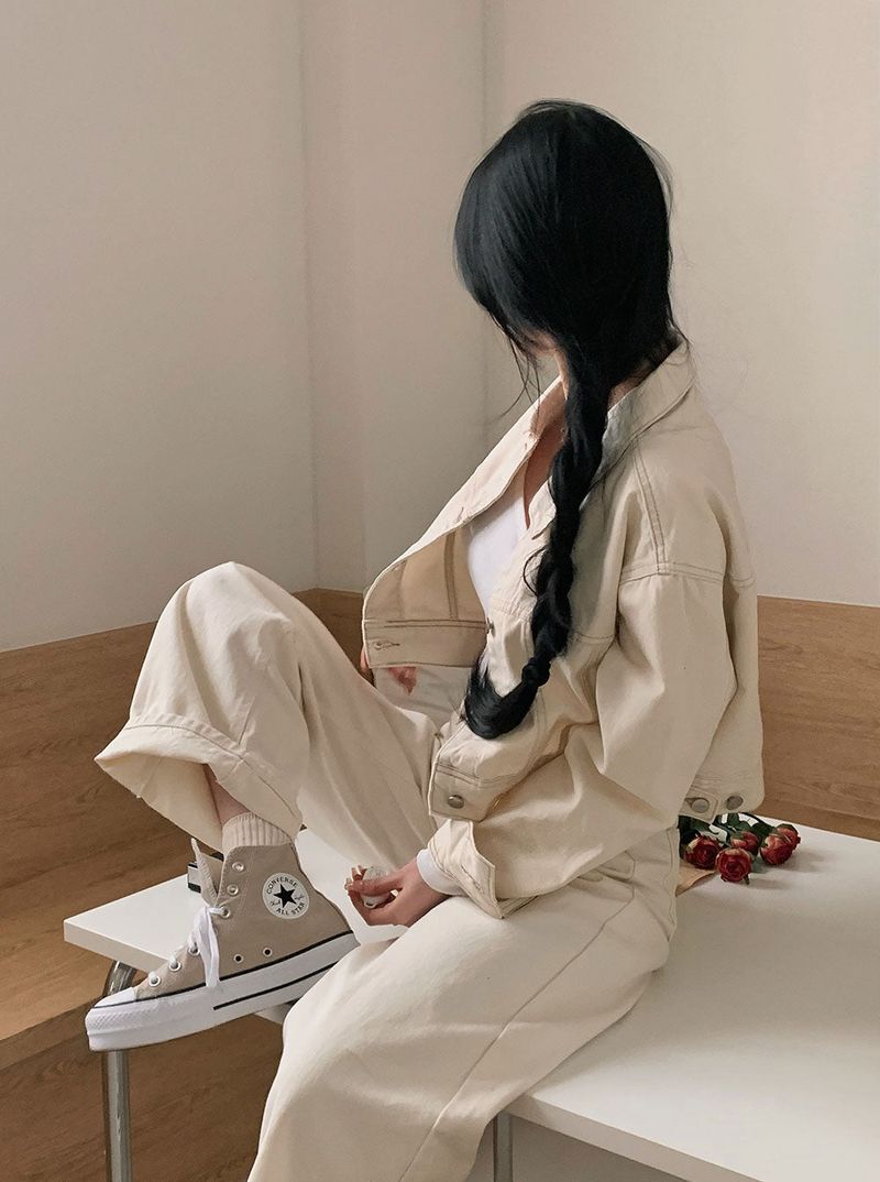 [BELLIDE MADE] creamy cropped cotton jacket