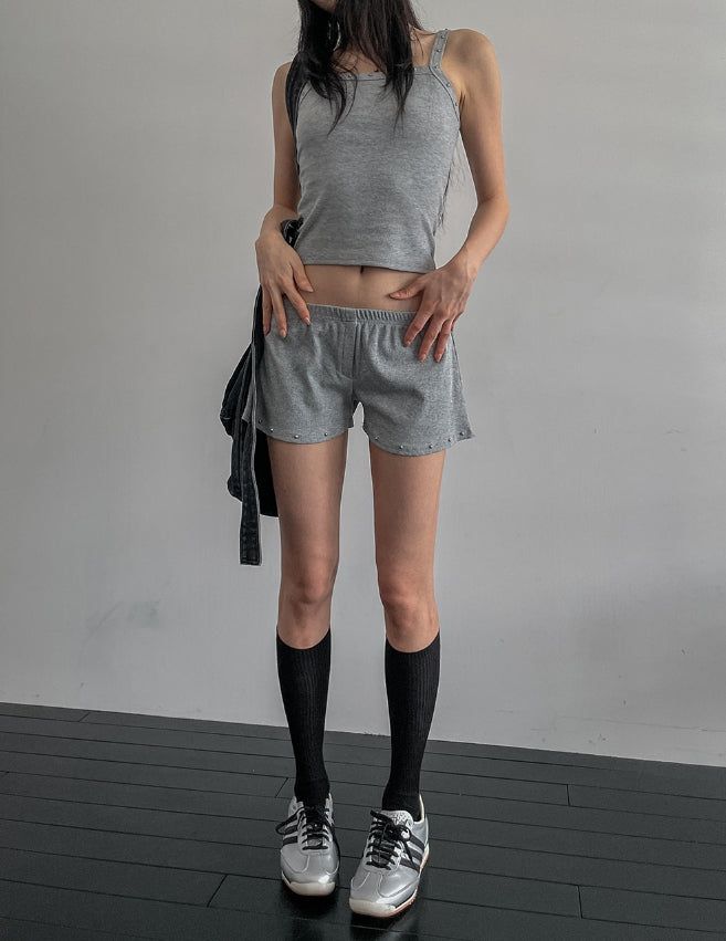 studded ribbed low-rise shorts