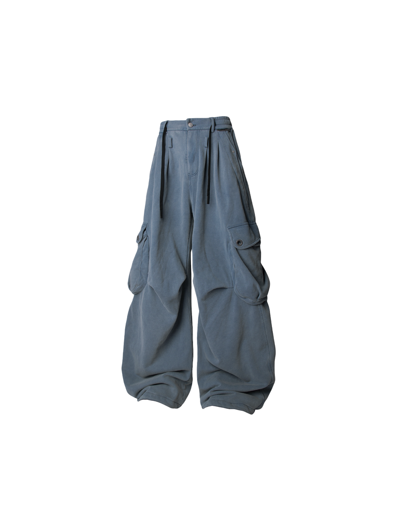 2510SWEAT_RELABEL Spatial Relations (Interconnected) Rewashed Water-Stirred Snowflake Surface Three-Dimensional Pocket Silhouette Wide-Leg Trousers