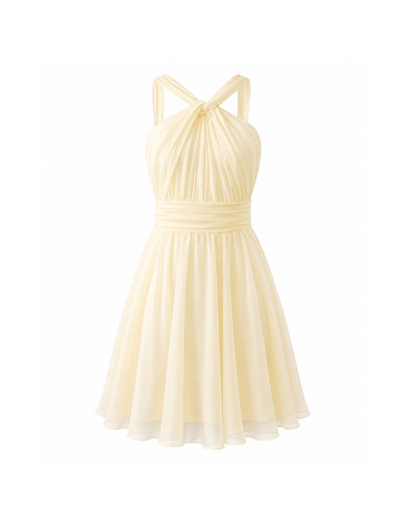 Sia Twist Shirring Chiffon Flare Dress Butter