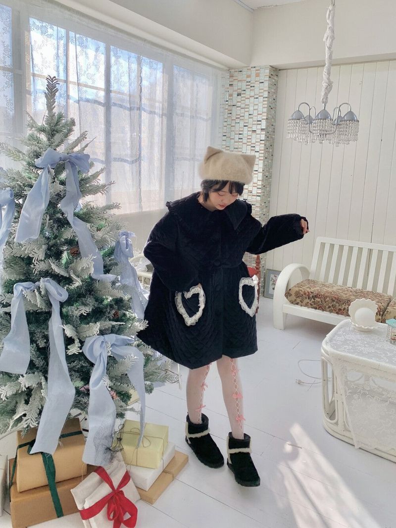 Lovable Velvet Quilted Padded Coat ( Black )