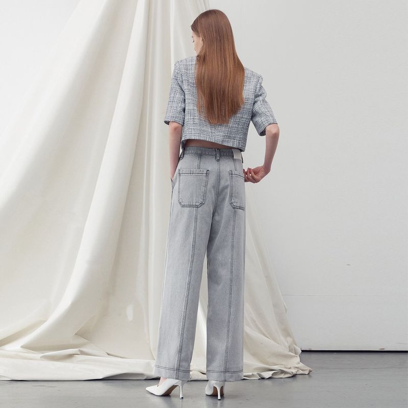 WASHED DENIM STRAIGHT LEG PANTS