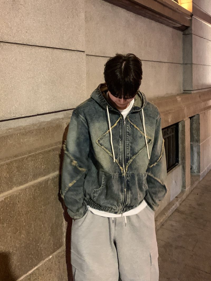 Nanjing vintage denim hooded jacket