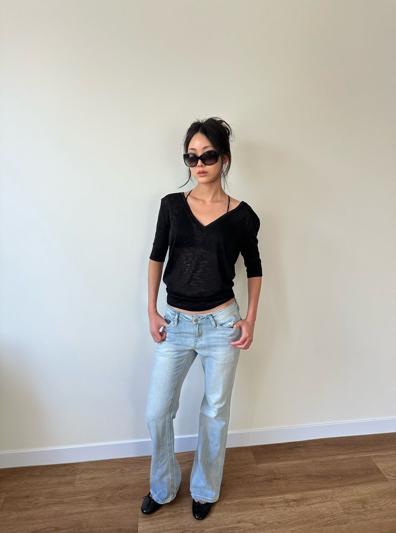 sheer v neck tee