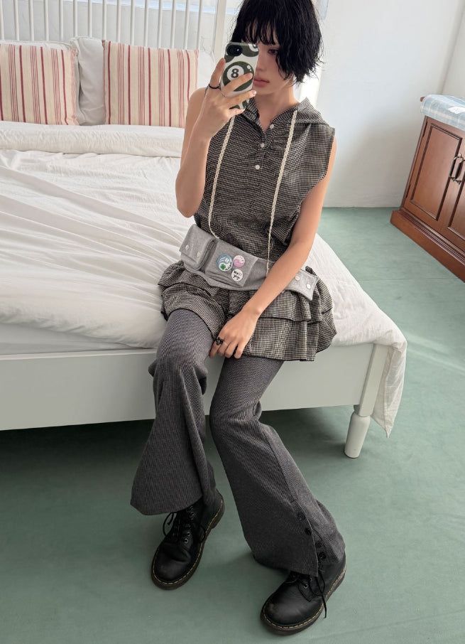 RIBBED BUTTON BOOTCUT PANTS