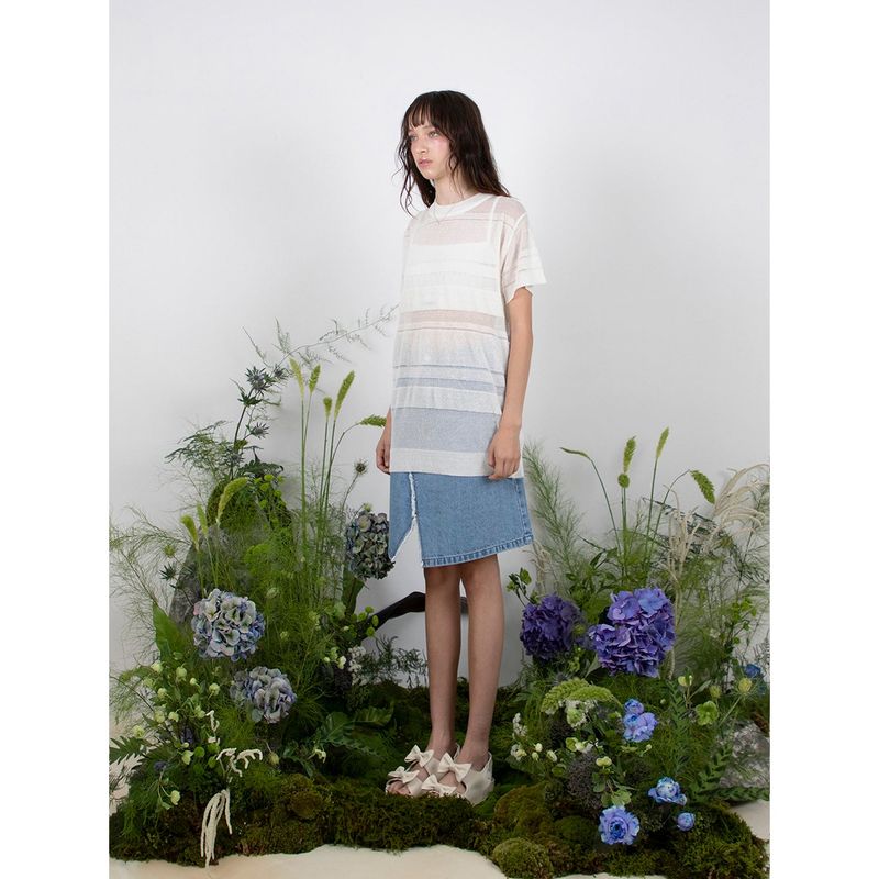 LINEN STRIPE KNIT TOP - WHITE