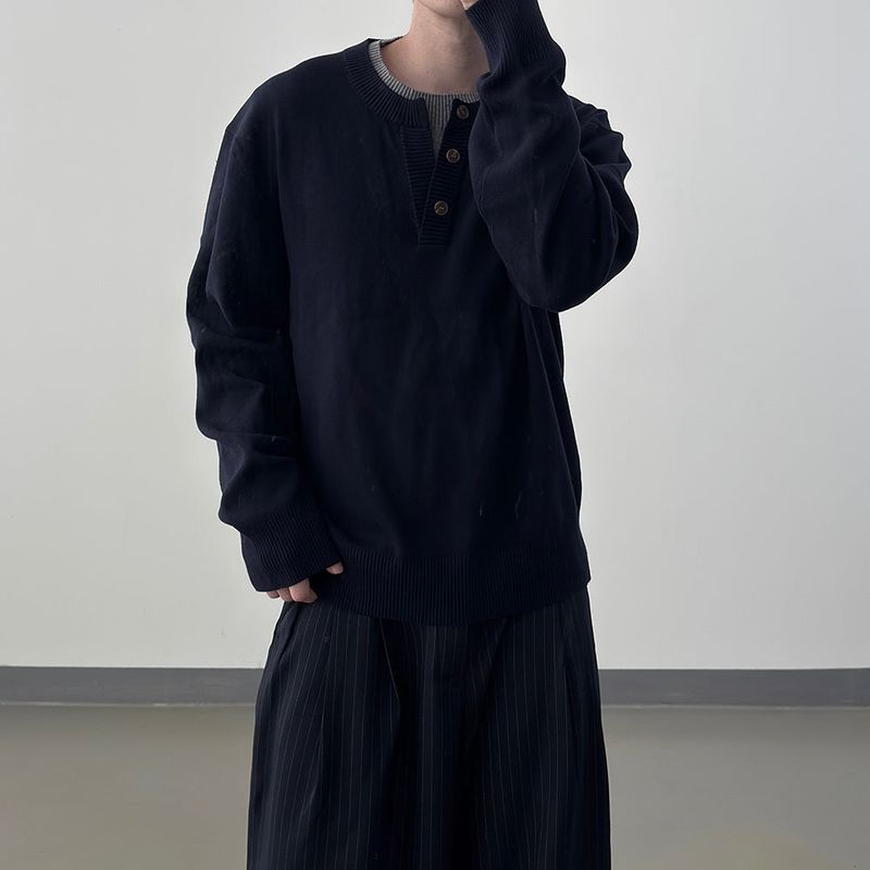 Riven Layered Henley-Neck Knit