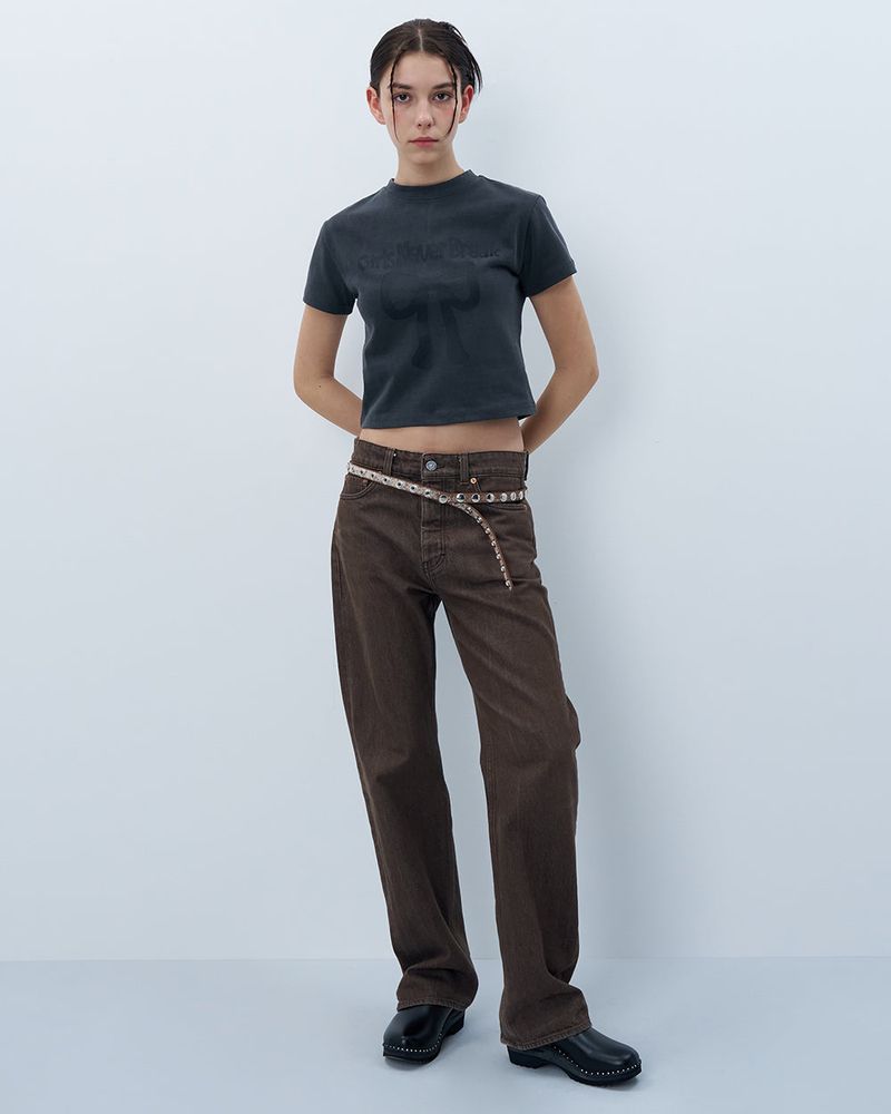NEVER BREAK CROP TSHIRT-CHARCOAL