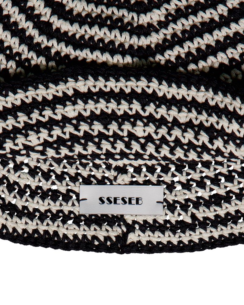 Stripe String Bucket Hat - Black