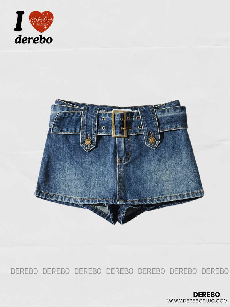 dereborujo（ドレボルゾー）の「Belt dark blue mini denim pants skirt（Skirts）」