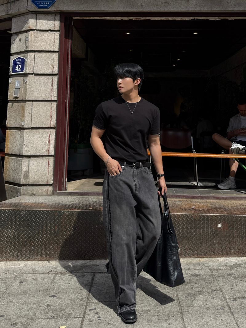 Fade line track denim pants