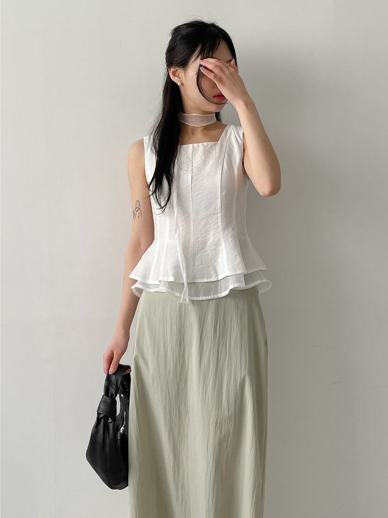 [Scarf SET] Liber Frill Sleeveless Blouse