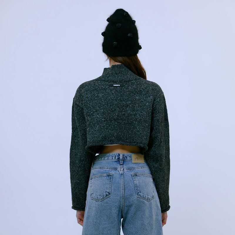 Boucle Turtleneck Cardigan (CHARCOAL)