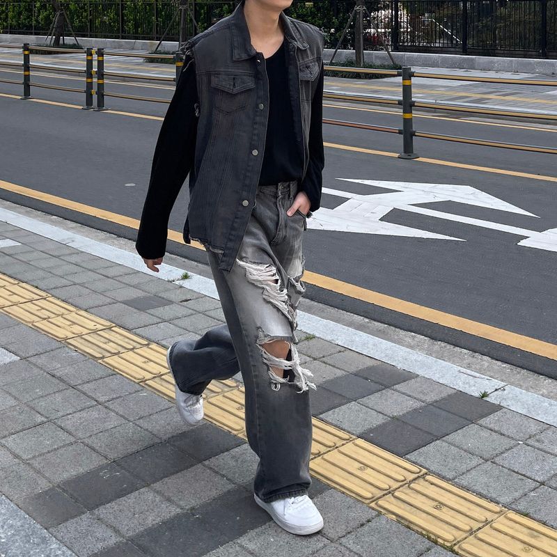 Black Jeans Denim Vest D725013534026