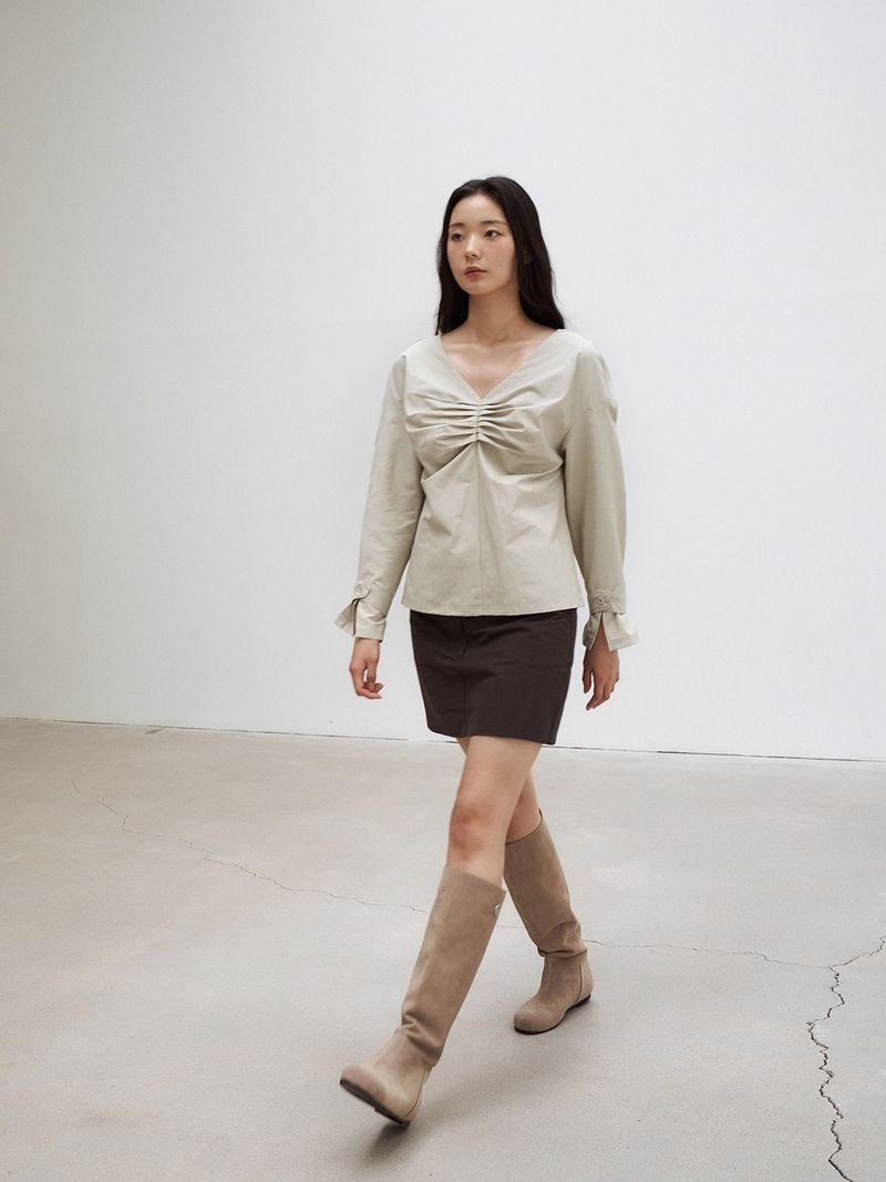 PINTUCK POINT BLOUSE [ MINT GRAY ]