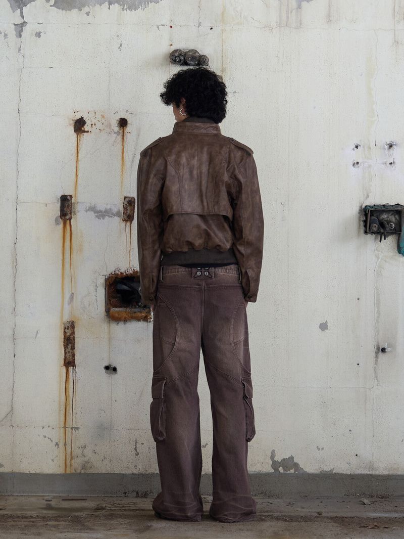 Leather Cargo 3way Jacket (Brown)