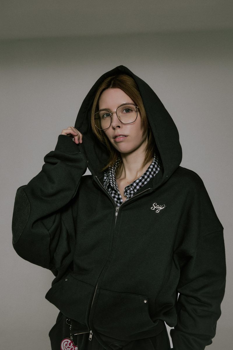 Silver Logo Docking Crop Hood Zip-Up Charcoal