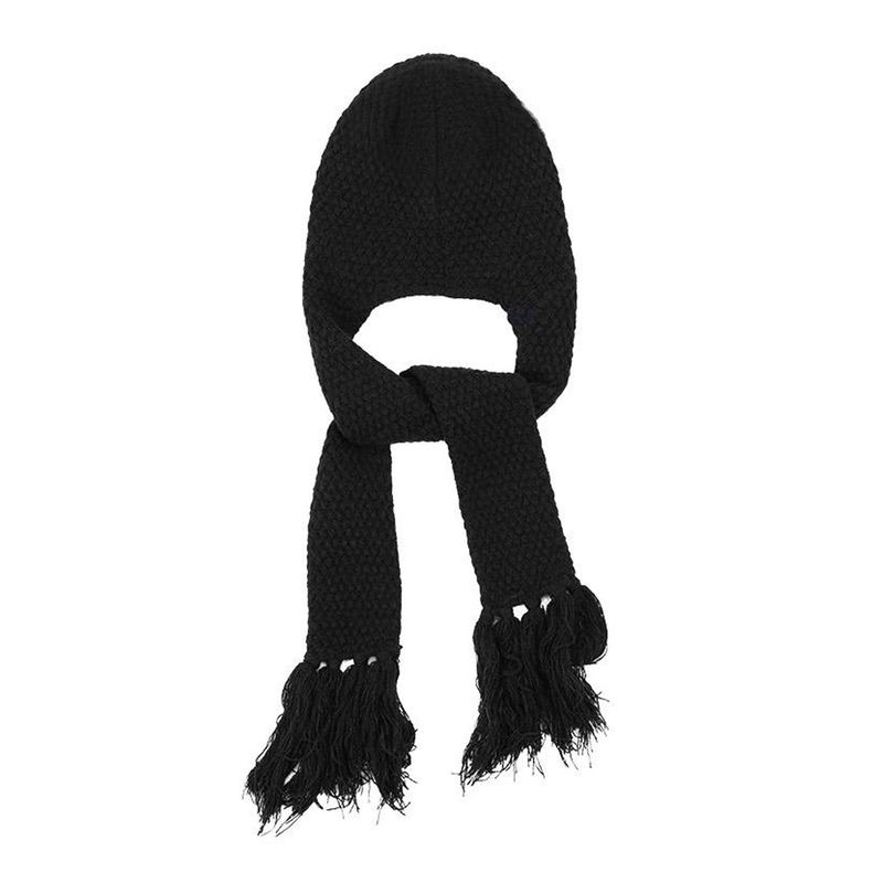 VA Square Label Knit muffler beanie / Black