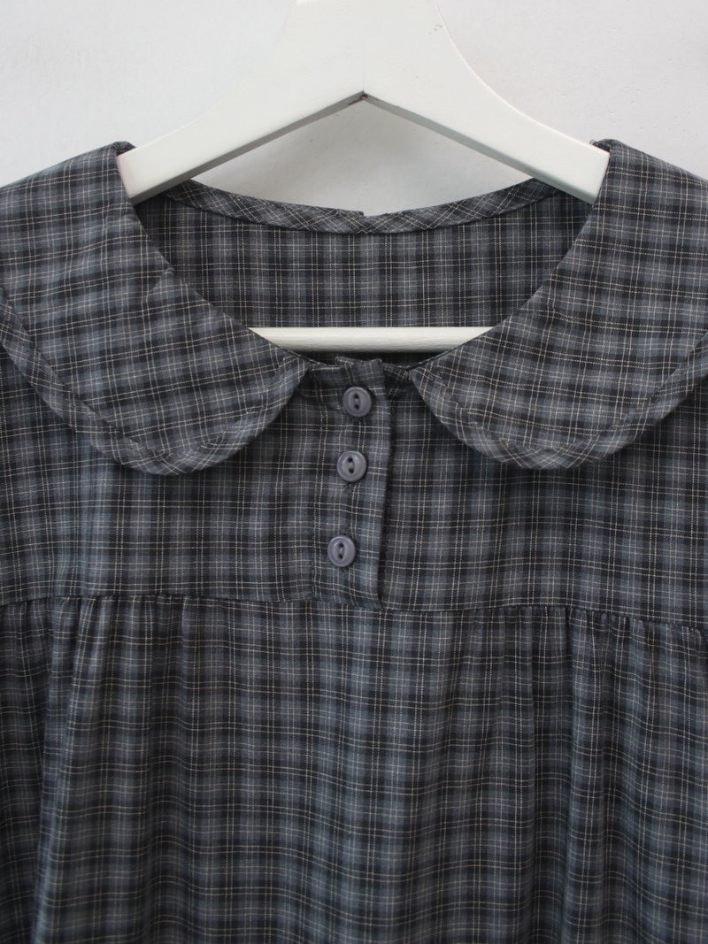 round collar check midi dress 