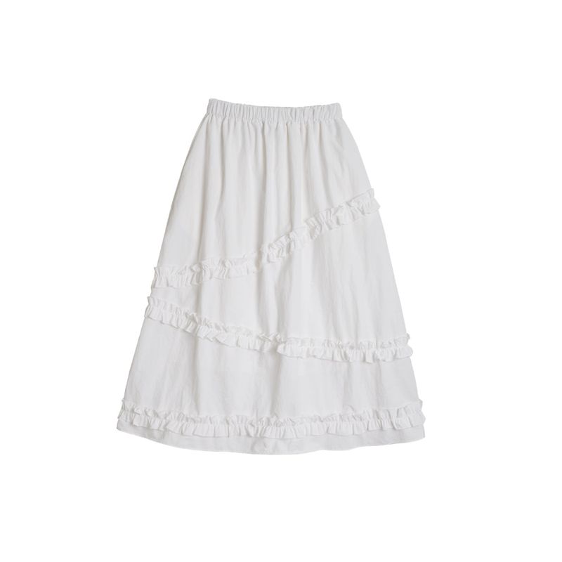 Nylon Frill Cancan Long Skirt (White)