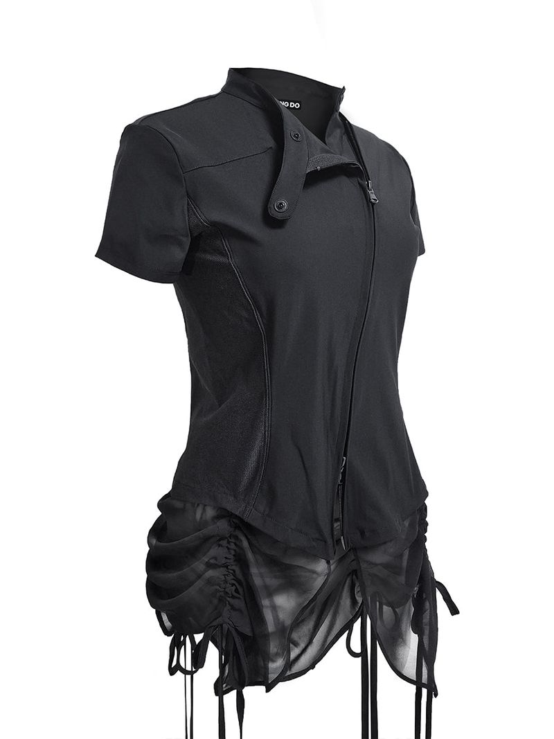 CURVED ZIP-UP SHIRT WITH LAYER . COOL BLACK