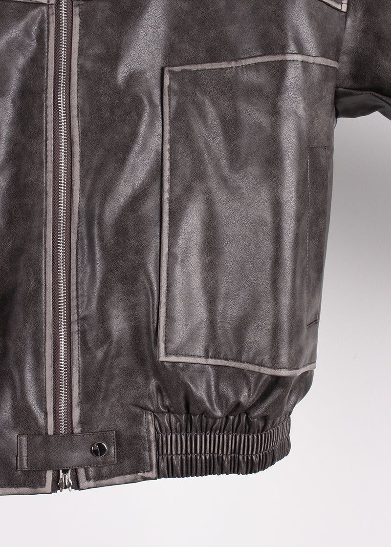 NON COLLAR LEATHER JACKET