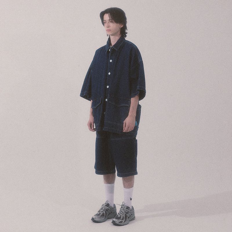 denim stitch shorts_blue