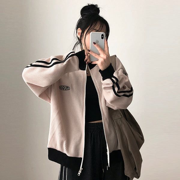 Dattie Embroidery Color Waffle Zip-Up