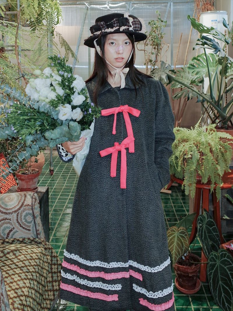 UnsocialNight（アンソーシャルナイト）の「UnsocialNight original autumn and winter Japanese literary tweed bow contrast colour stitching polka dot coat（Jackets/Outerwear）」