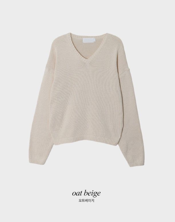 Again Basic Cotton Loose Fit V-neck Knit (5color)