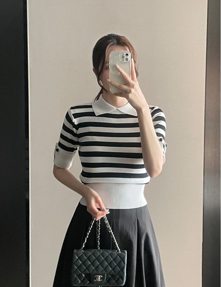 iam mari（アイアム マリ）の「Ez Color Matching Button Short Sleeve Collar Knit（Tops）」