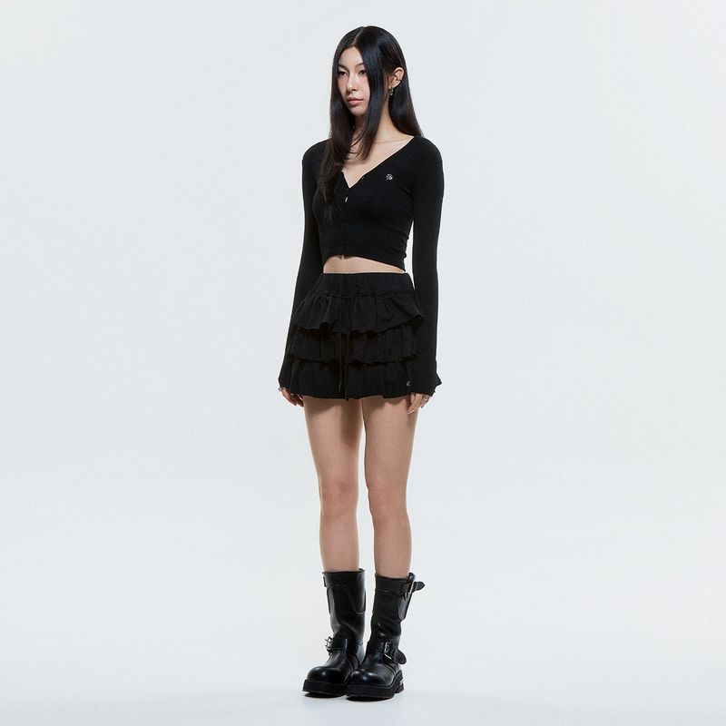 (DUC) V-Neck Crop Cardigan Black