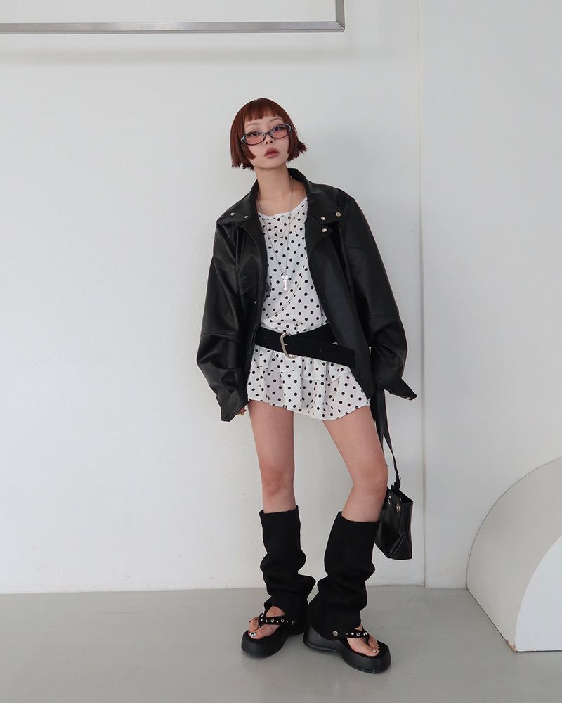 Laurent high neck leather jacket