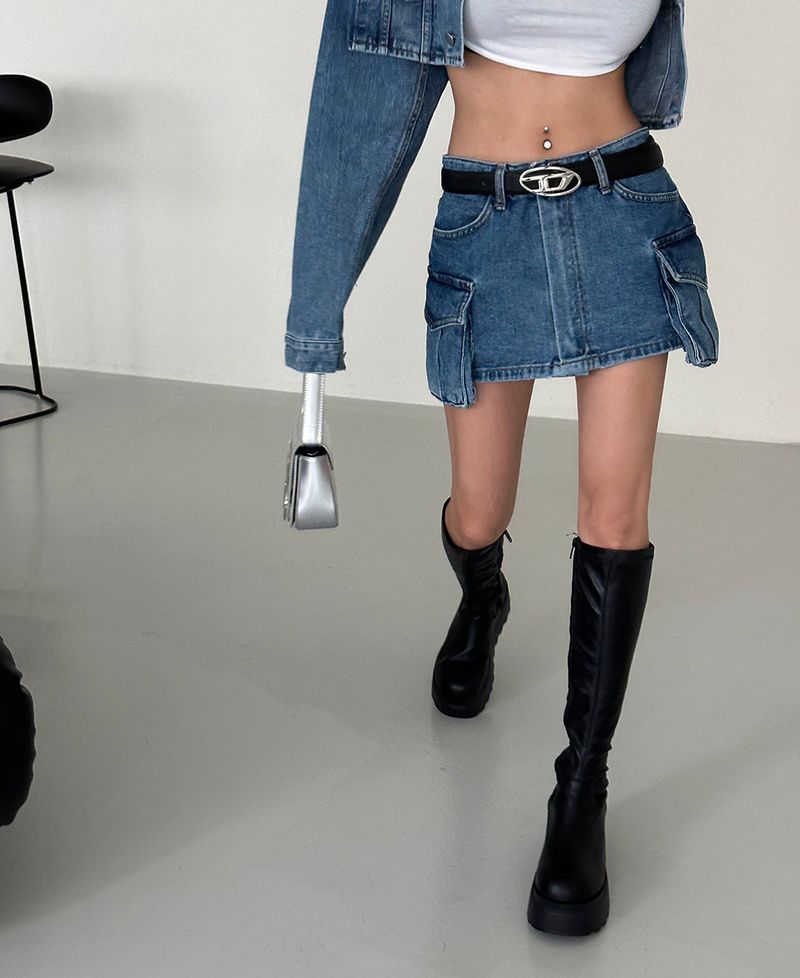 Wafer pocket cropped jean jacket