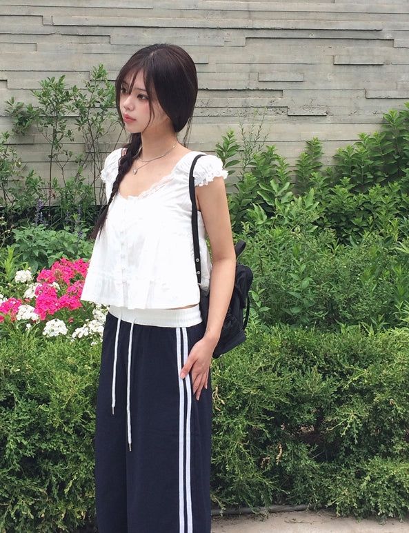 Deumyo Color Matching Track Nylon Banding Wide Pants