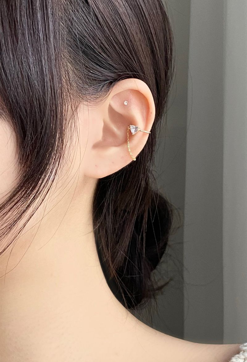 Line cubic heart ear cuff / 3 color