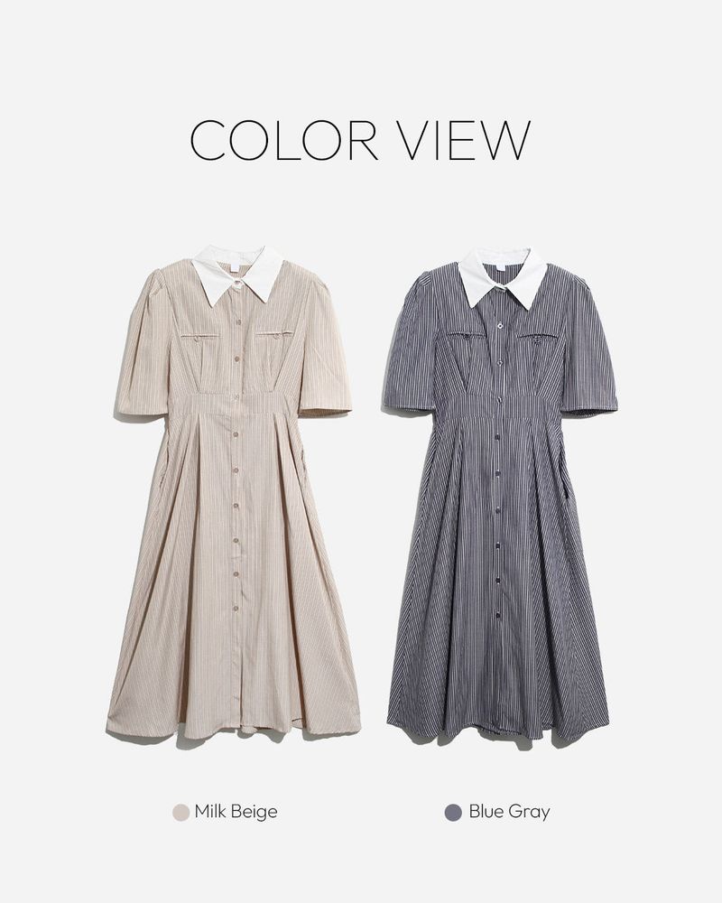 Moon collar striped long dress