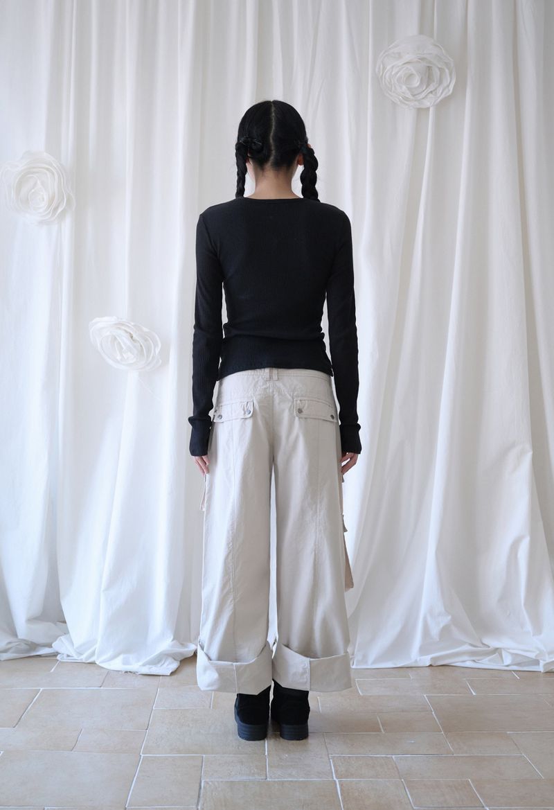 BUTTON RIBBED CARDIGAN BLACK