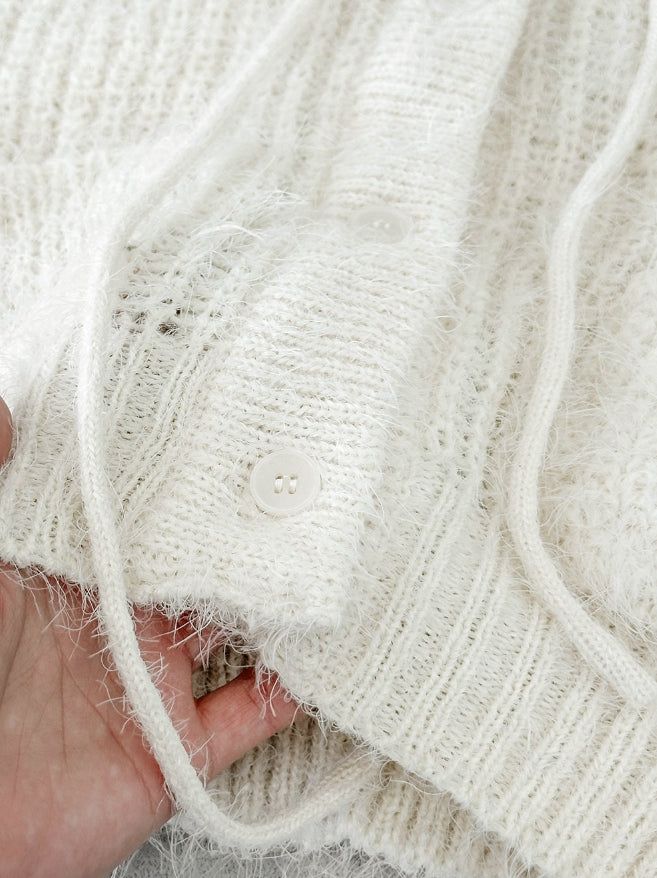 Baron Knit Button Fur Hooded Cardigan